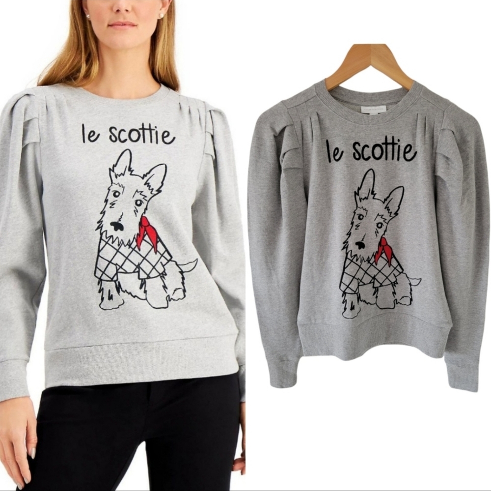 Charter Club Petite Cotton Scottie Dog Sweatshirt Gray‎ Size PP